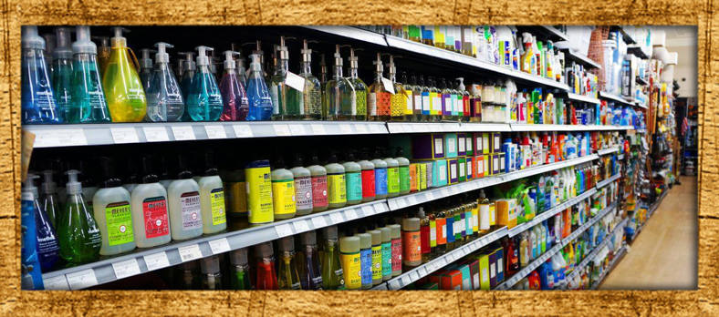 Cleaning Supplies on Shelves at Cole Hardware